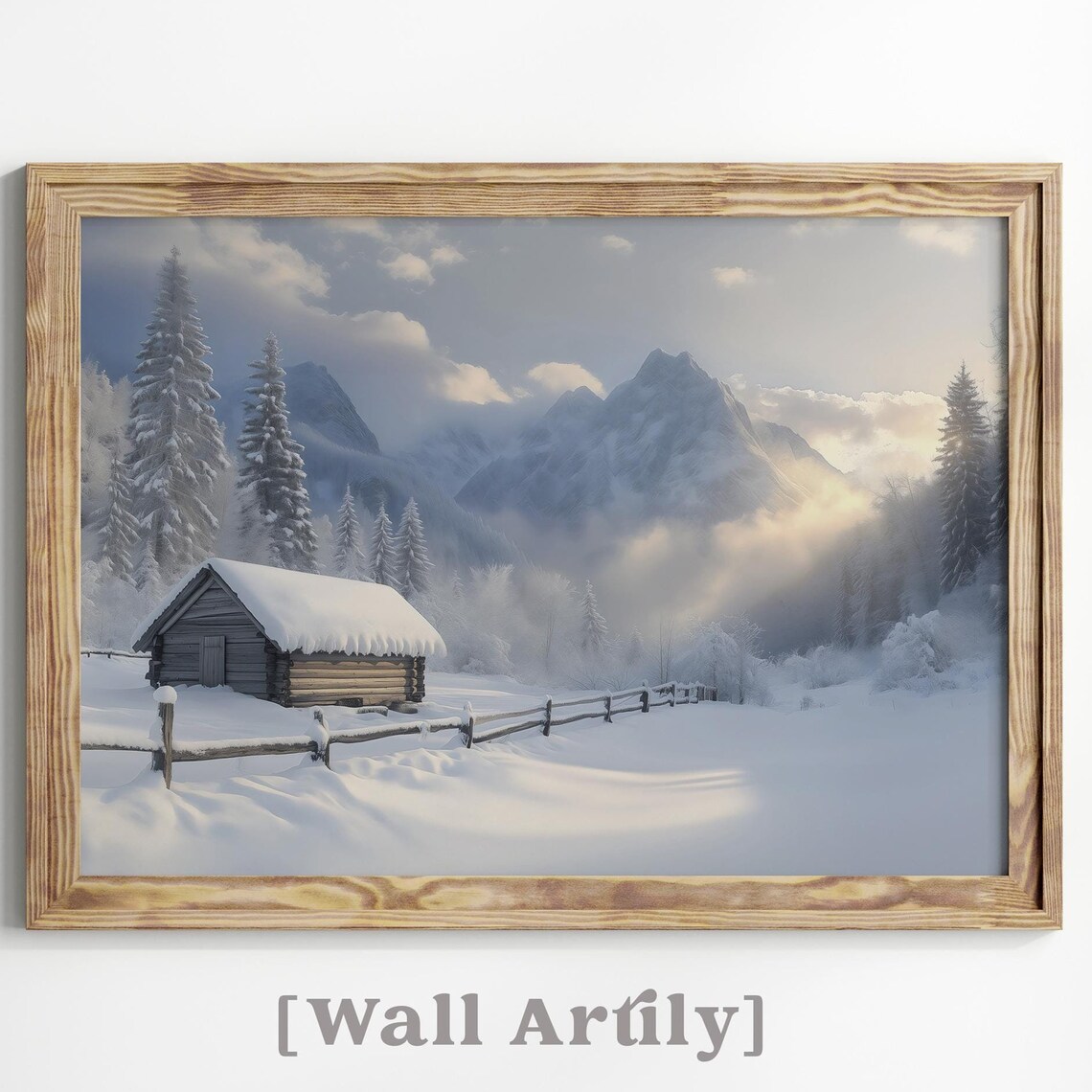 Rustic Log Cabin Buried In Deep Snow With Wooden Fence Poster - Image 7