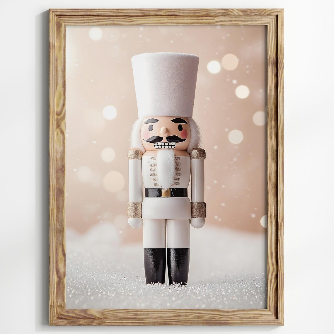 White Nutcracker Soldier Blush Pink Snowfall Christmas Poster