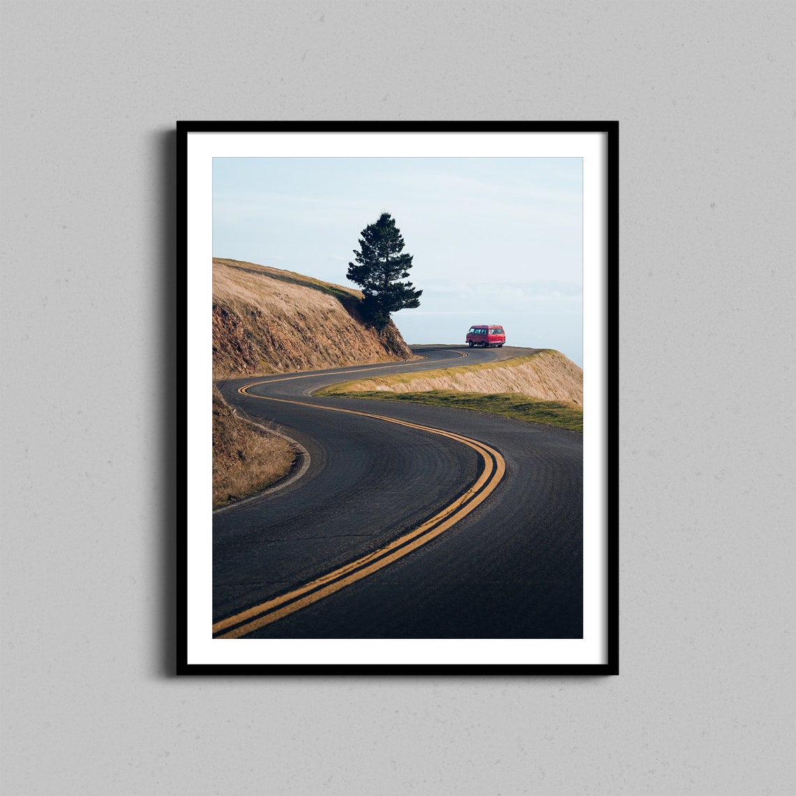 Red Van Coastal Highway Road Trip Van Life Photography Poster