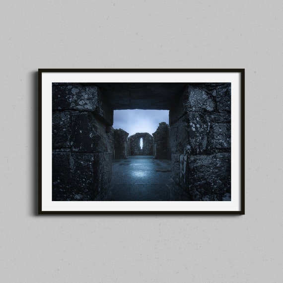 Ireland Castle Framed Photography Print Irish Ruins Moody Morning Photo Wall Art Blue Foggy Housewarming Fathers Day Home Decor