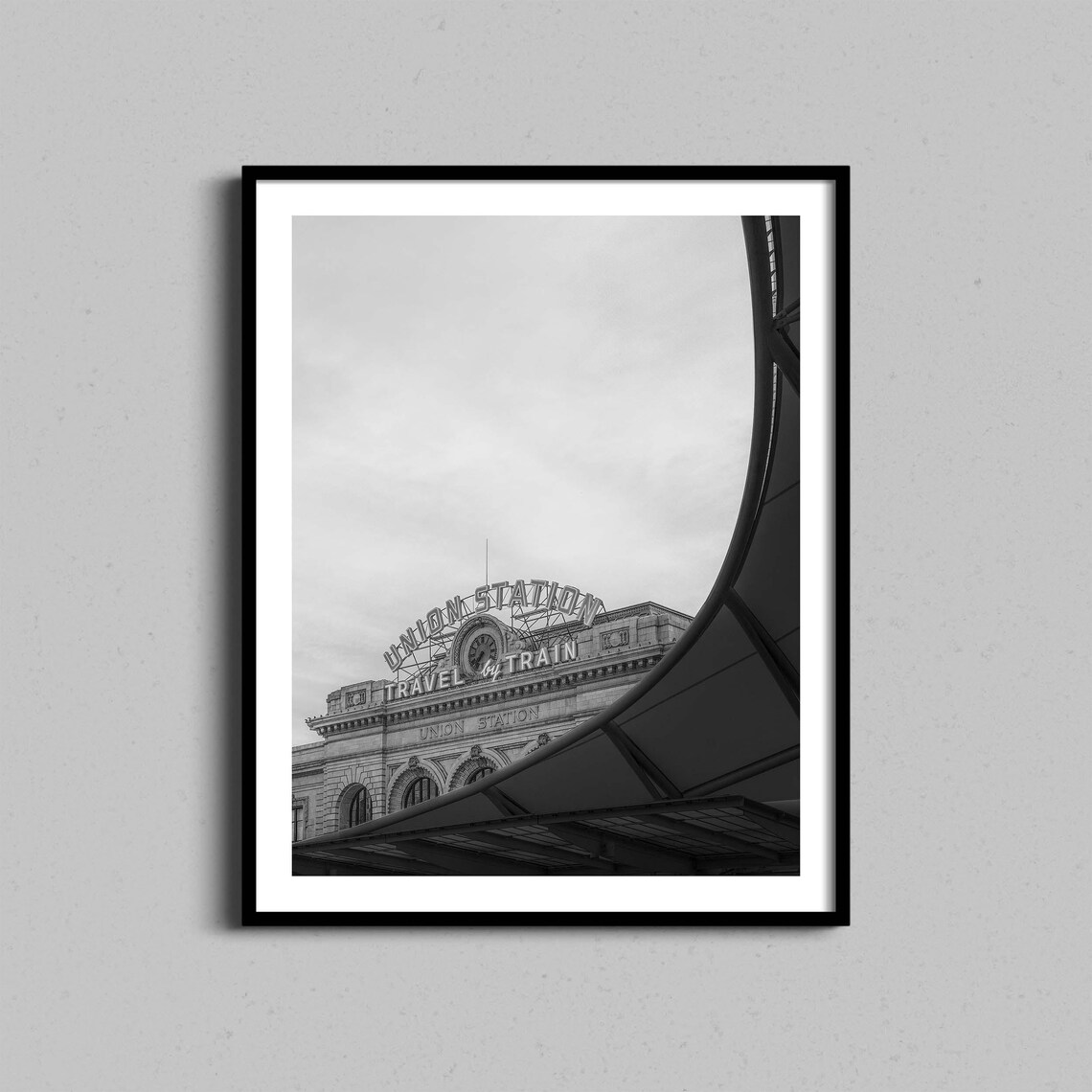 Denver Colorado Union Station Travel by Train Black White Photo Poster