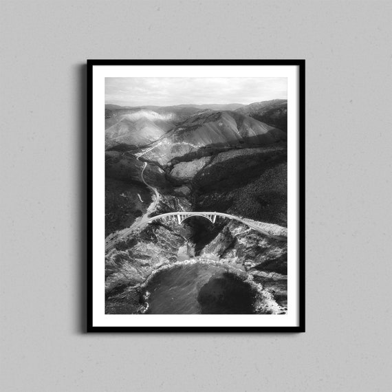 Big Sur Black And White Wall Art Bixby Bridge Beach Ocean Home Decor Coastal Drive Framed Photo Print Living Room Photograph