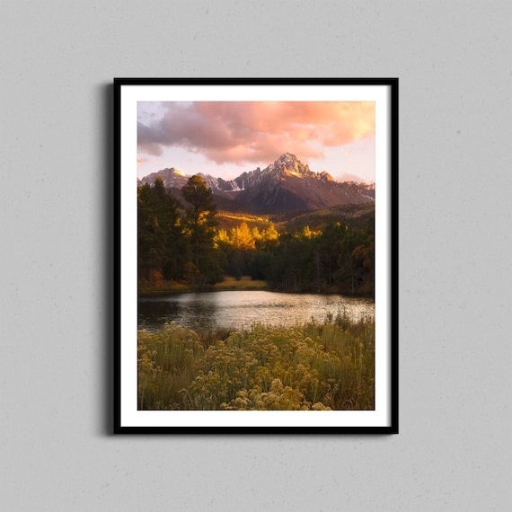 Mount Sneffels Colorado Sunset Alpenglow Over Alpine Lake Photo Poster