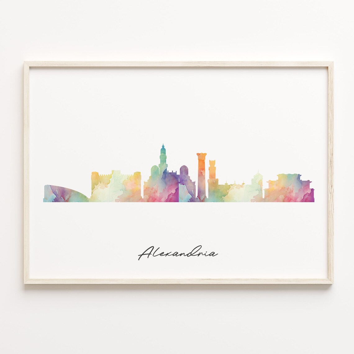 Alexandria Egypt Colorful Watercolor Cityscape Skyline Art Poster