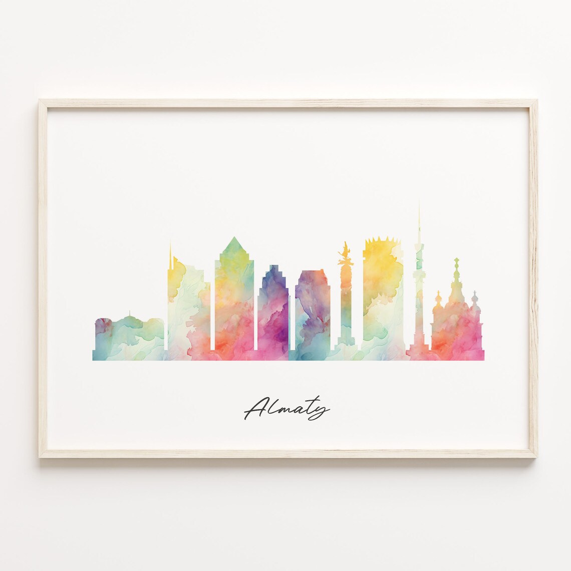 Almaty Watercolor Skyline Cityscape Kazakhstan Travel Poster