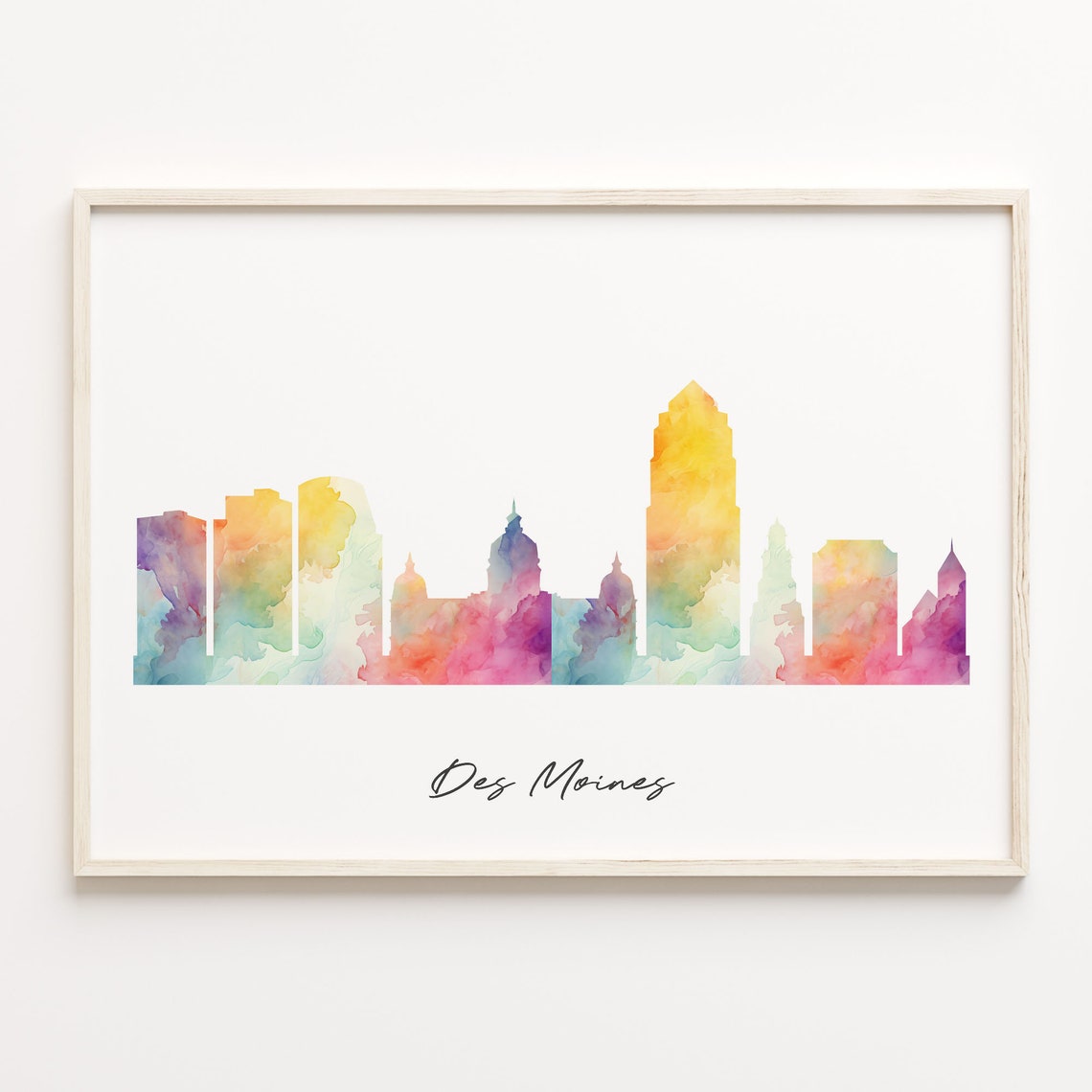 Des Moines Iowa Colorful Watercolor Skyline Cityscape Poster