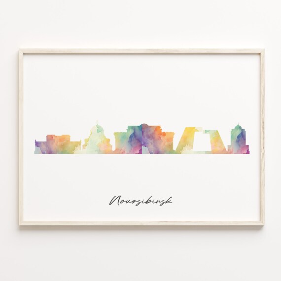 Novosibirsk Russia Watercolor Skyline Cityscape Travel Poster