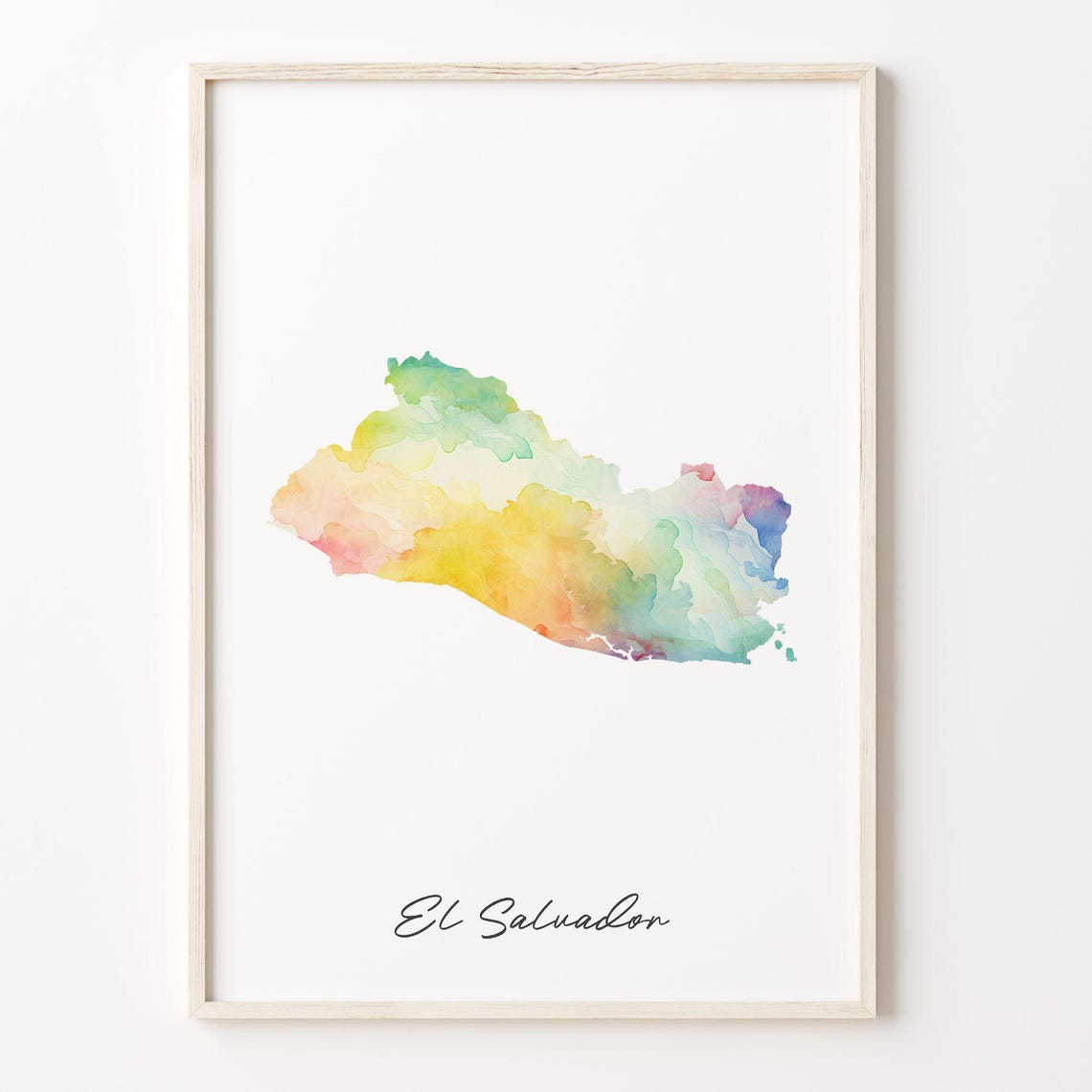 El Salvador Watercolor Country Map Vibrant Rainbow Wash Art Poster