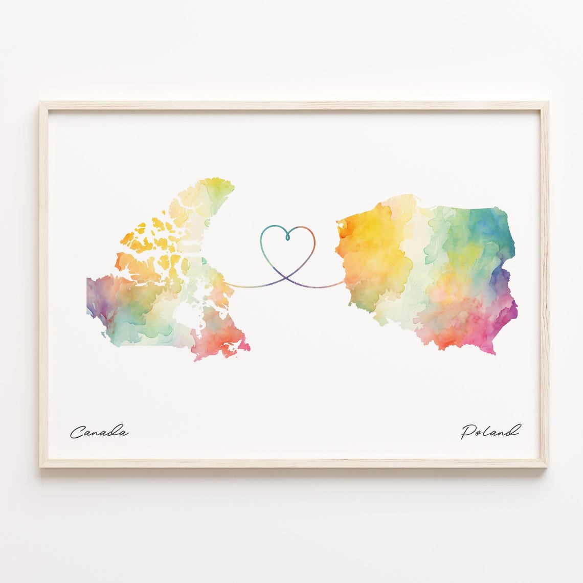Canada to Poland Watercolor Map Heart Long Distance Love Poster