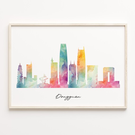 Dongguan China Watercolor Skyline Cityscape Modern Travel Gift Poster