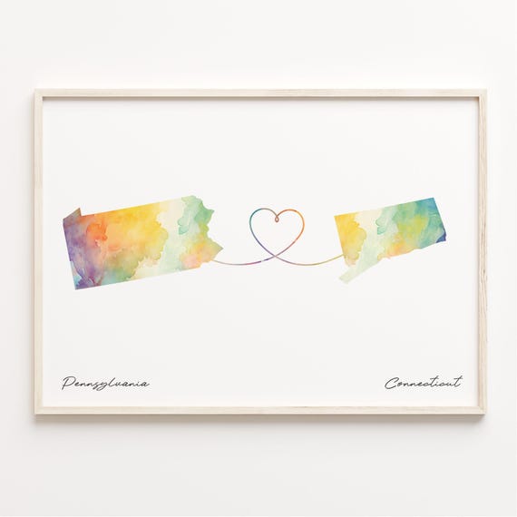 Pennsylvania To Connecticut Watercolor Map Poster