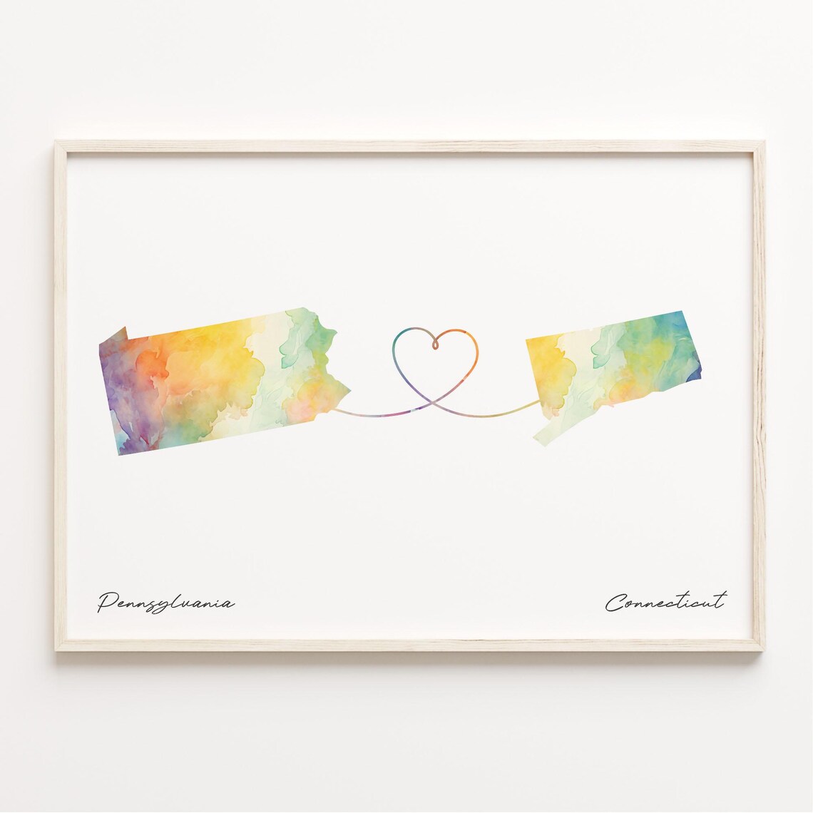 Pennsylvania To Connecticut Watercolor Map Poster