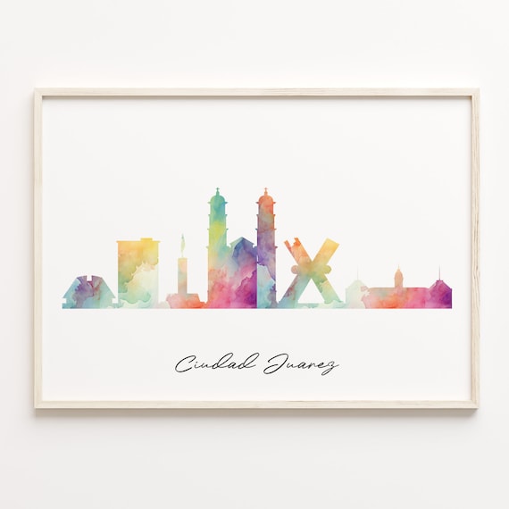 Ciudad Juarez Watercolor Skyline Mexico Cityscape Travel Poster