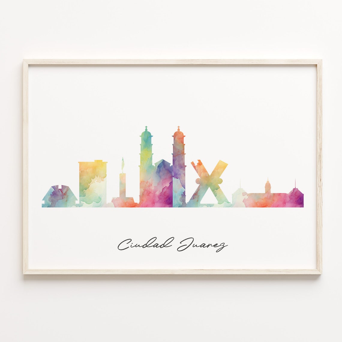 Ciudad Juarez Watercolor Skyline Mexico Cityscape Travel Poster