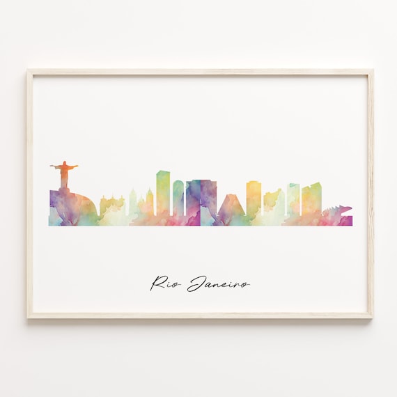 Rio de Janeiro Watercolor Skyline Christ Statue Travel Poster