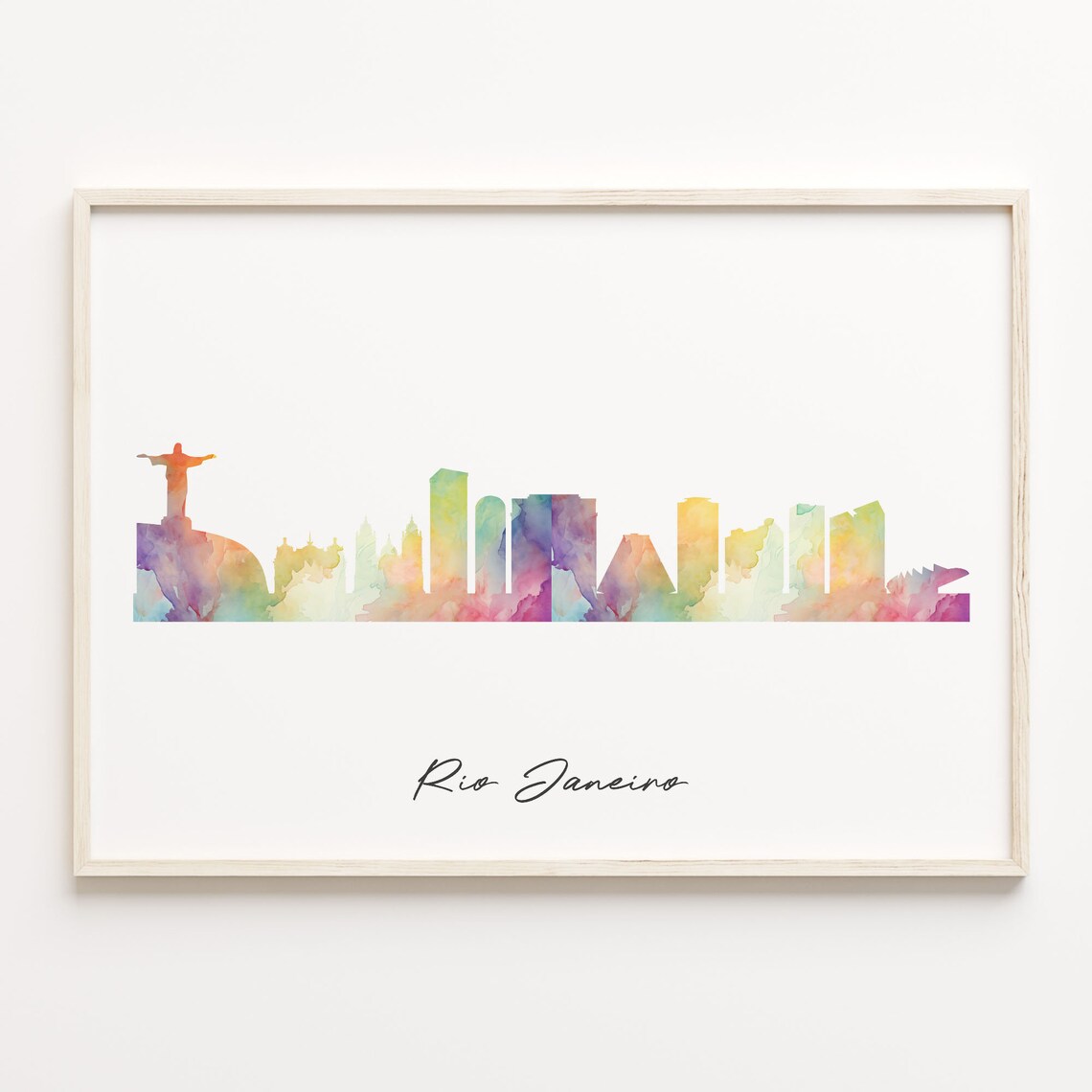Rio de Janeiro Watercolor Skyline Christ Statue Travel Poster