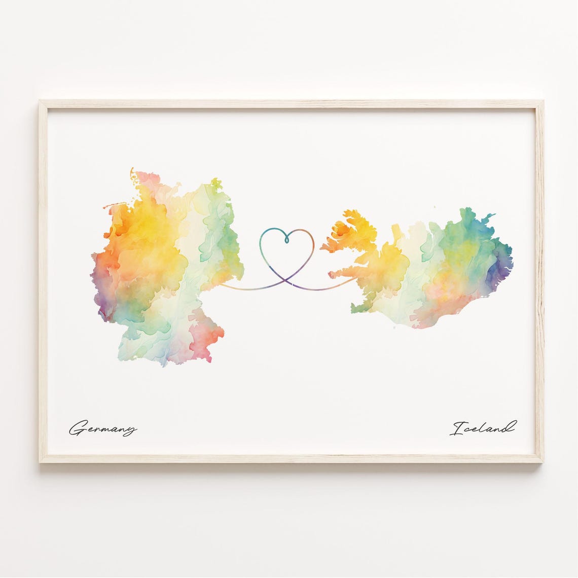 Germany To Iceland Long Distance Love Heart Connection Map Poster