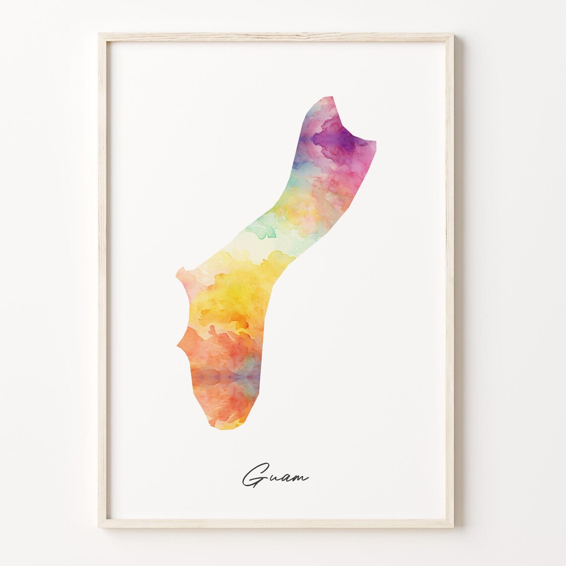 Guam Colorful Watercolor Island Map Minimalist Tropical Poster