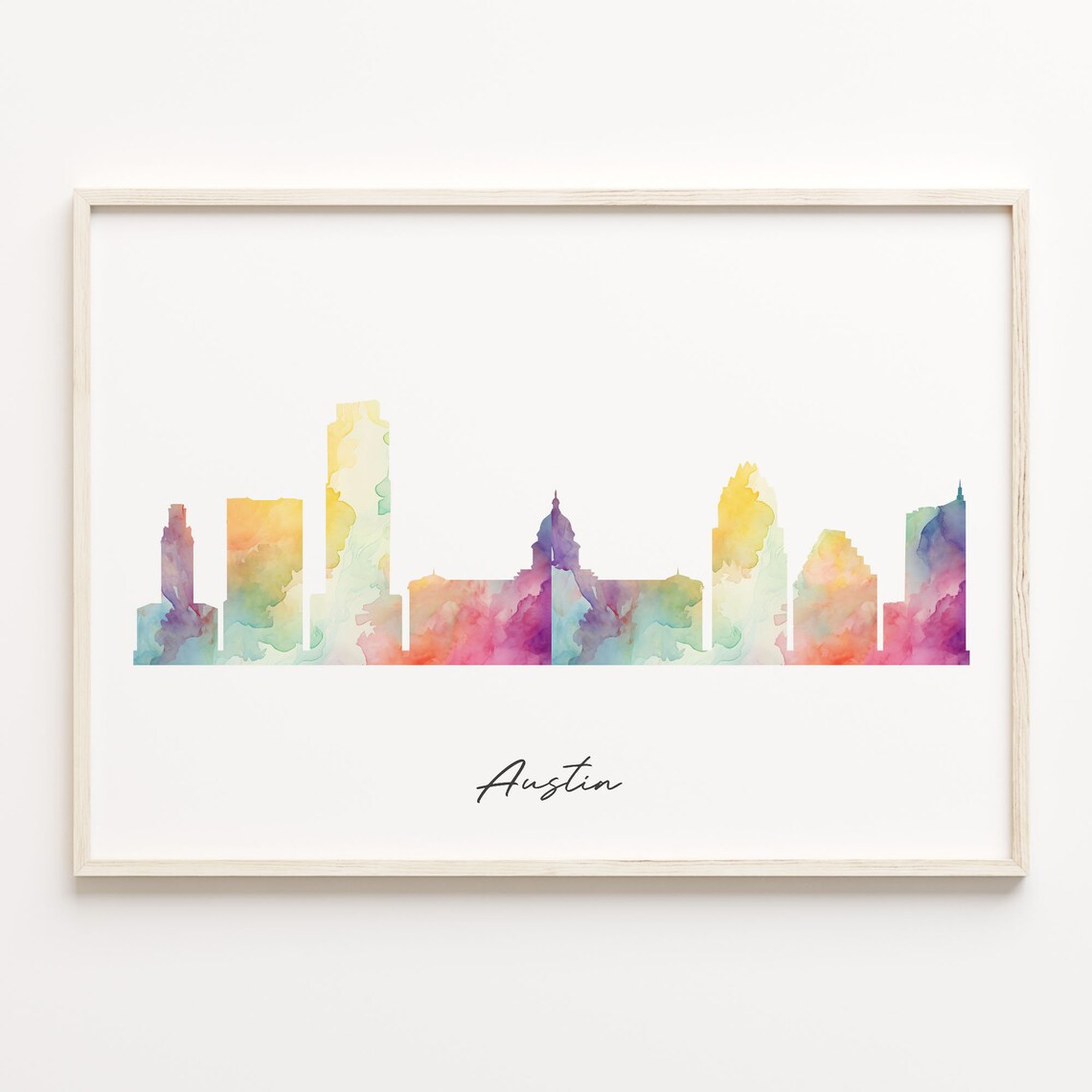 Austin Texas Colorful Watercolor Skyline Cityscape Travel Poster