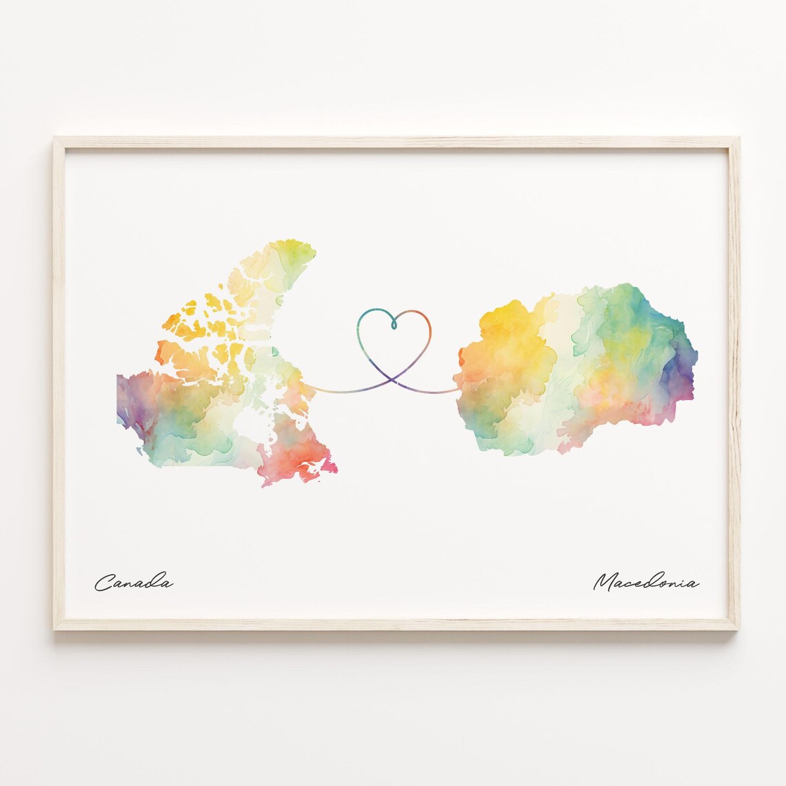 Canada To Macedonia Watercolor Map Art Print