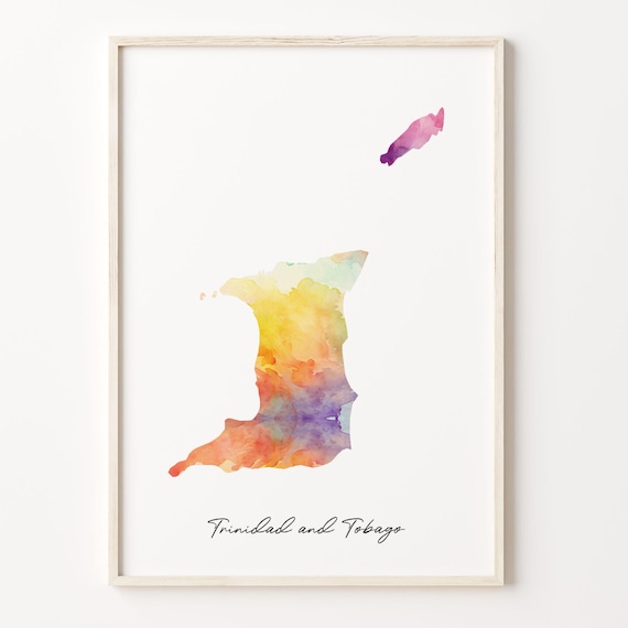 Trinidad and Tobago Watercolor Map Rainbow Islands Geography Wall Poster
