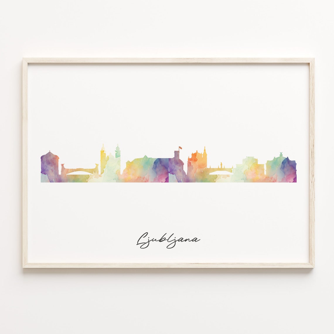 Ljubljana Slovenia Watercolor Skyline Cityscape Travel Poster
