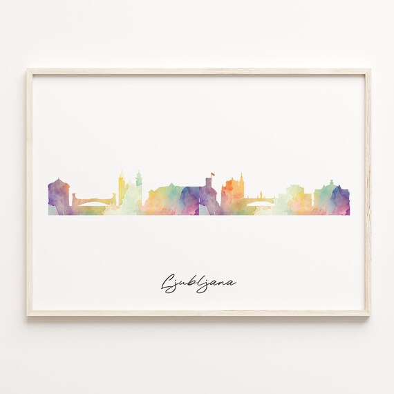Ljubljana Slovenia Watercolor Skyline Cityscape Travel Poster
