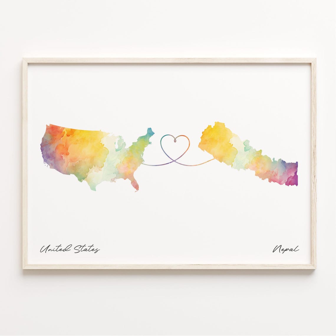 Us To Nepal Watercolor Map Art Print