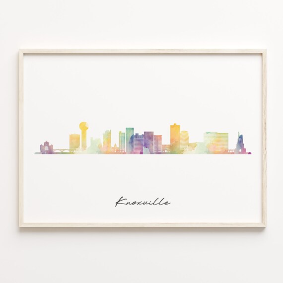 Knoxville Tennessee Rainbow Wash Watercolor Cityscape Skyline Poster