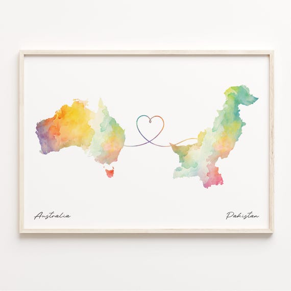 Australia To Pakistan Watercolor Map Travel Poster