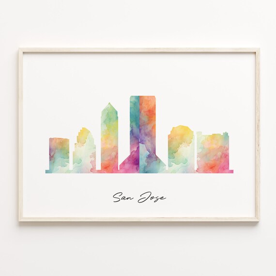 San Jose California Rainbow Watercolor Skyline Cityscape Poster