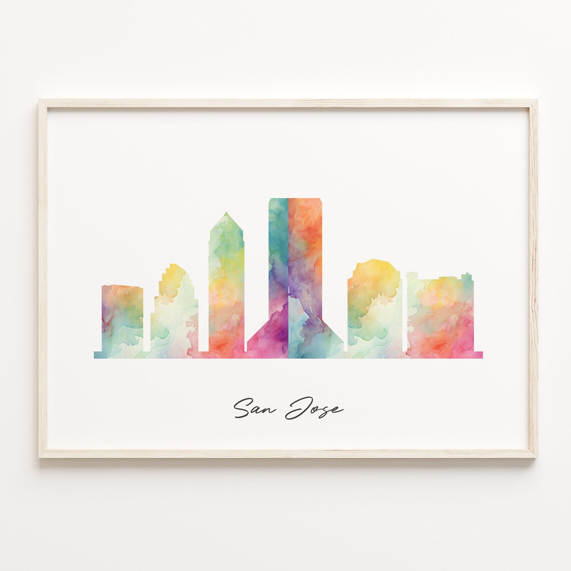 San Jose California Rainbow Watercolor Skyline Cityscape Poster