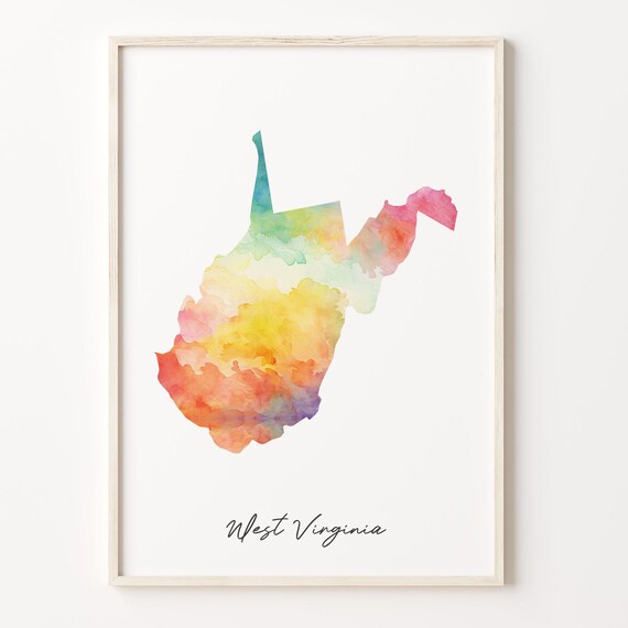 West Virginia Watercolor State Map Colorful Travel Art Poster