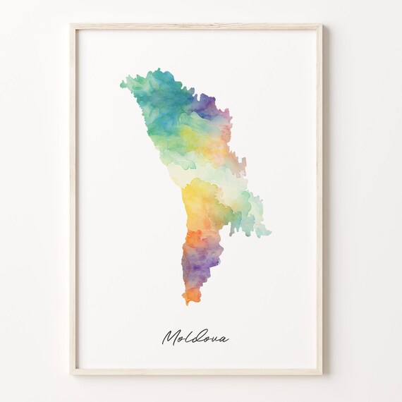 Moldova Watercolor Country Map Rainbow Abstract Art Print Decor Gift