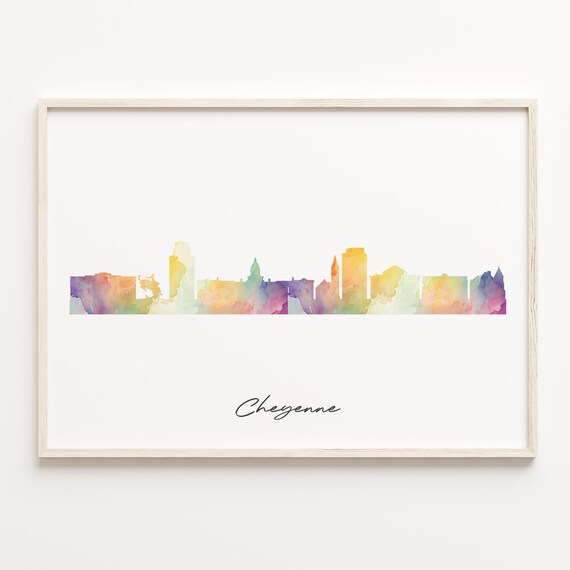 Cheyenne Watercolor Skyline Cityscape Colorful Wyoming Poster