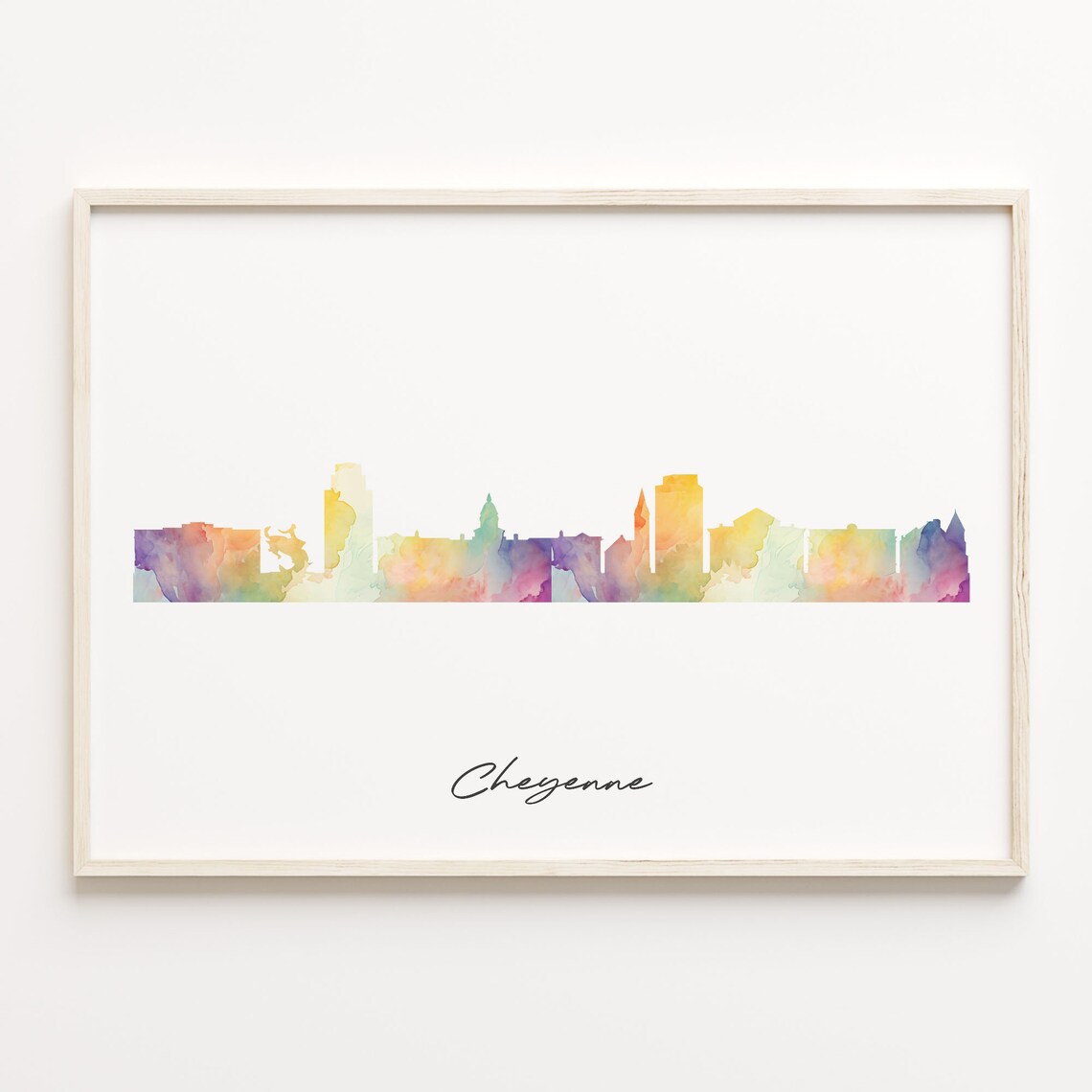 Cheyenne Watercolor Skyline Cityscape Colorful Wyoming Poster