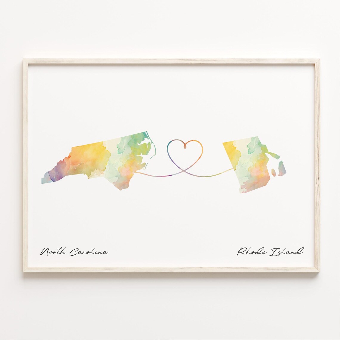 North Carolina To Rhode Island Heart Map Long Distance Love Poster