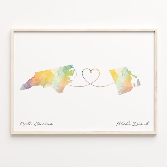 North Carolina To Rhode Island Heart Map Long Distance Love Poster
