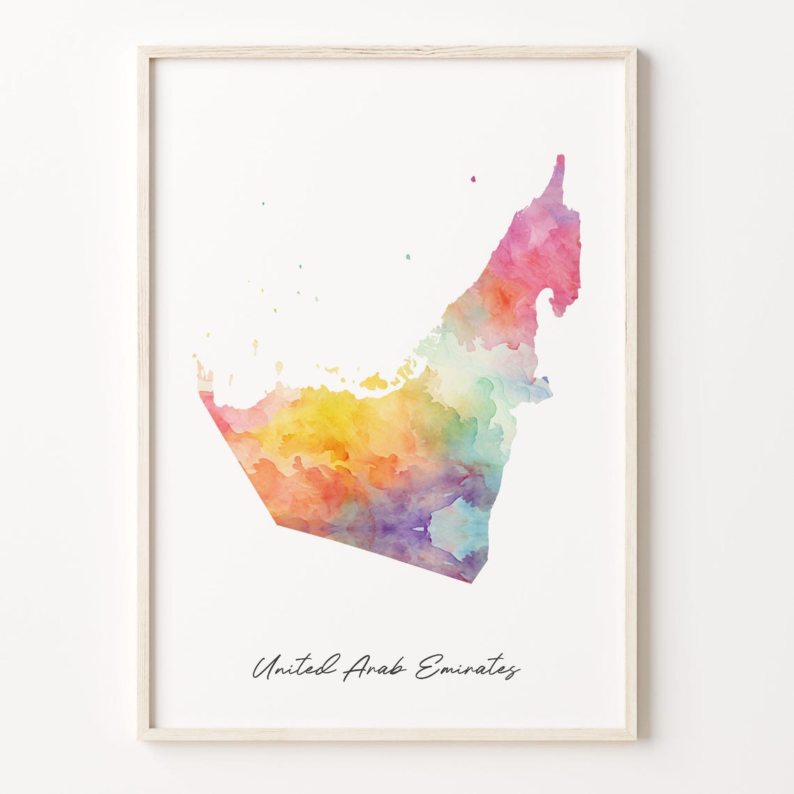 United Arab Emirates Watercolor Map Rainbow Abstract Art Print Gift