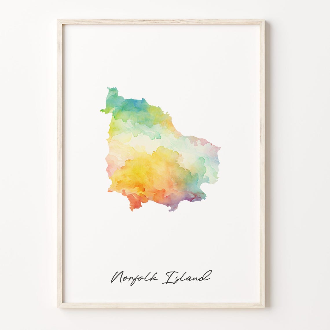 Norfolk Island Watercolor Map Vibrant Island Silhouette Art Print