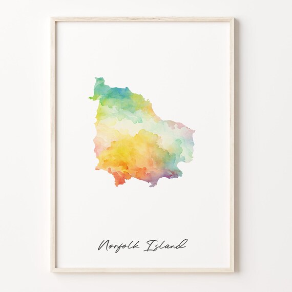 Norfolk Island Watercolor Map Vibrant Island Silhouette Art Print