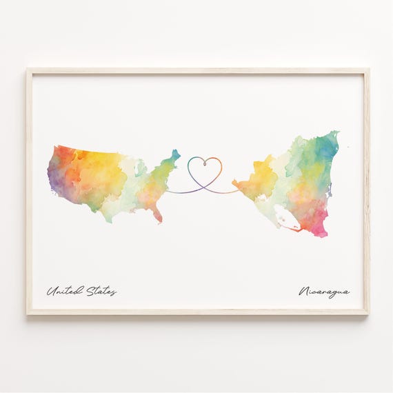Us To Nicaragua Watercolor Map Travel Poster