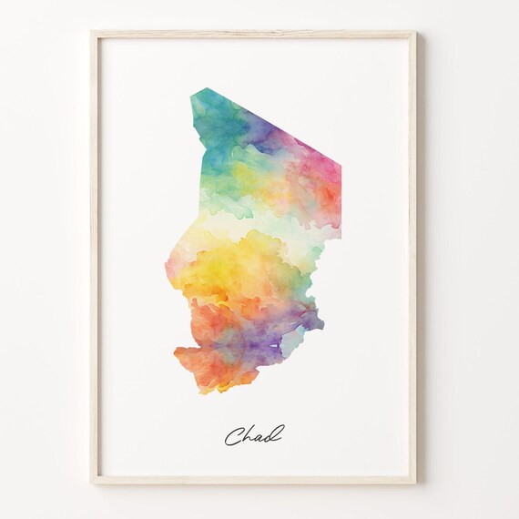 Chad Country Watercolor Map Central Africa Vibrant Shape Print