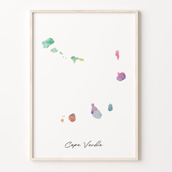 Cape Verde Islands Watercolor Map Colorful Minimalist Travel Poster