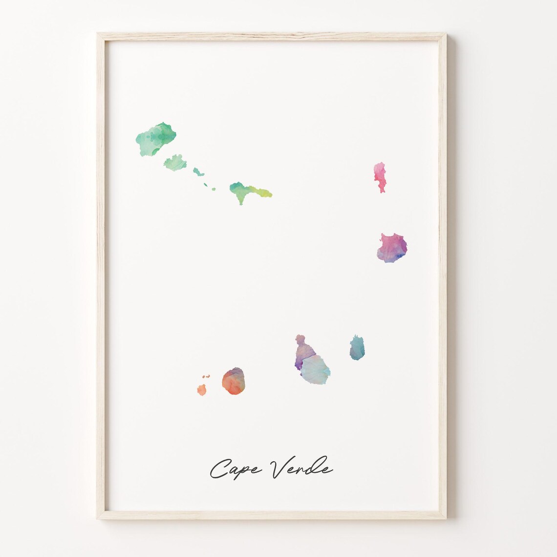 Cape Verde Islands Watercolor Map Colorful Minimalist Travel Poster