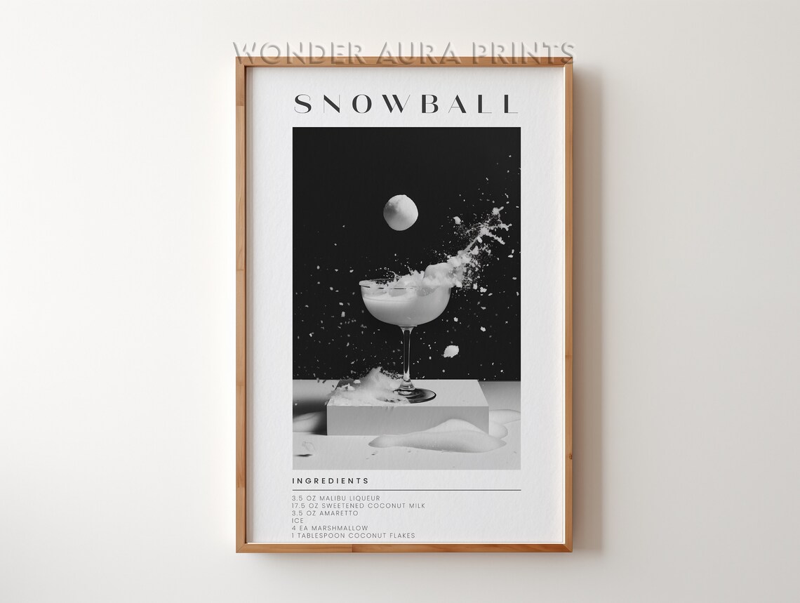 Snowball Coconut Cream Cocktail Recipe Minimalist Bar Poster