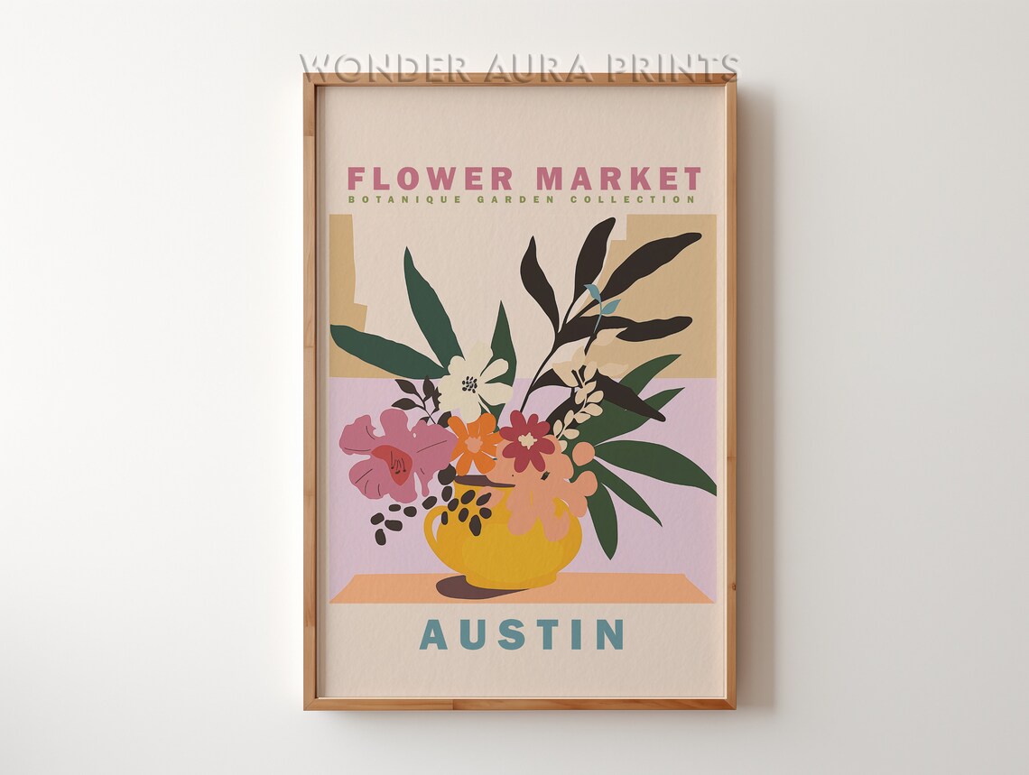 Austin Flower Market Colorful Bouquet in Yellow Pot Botanical Wall Art