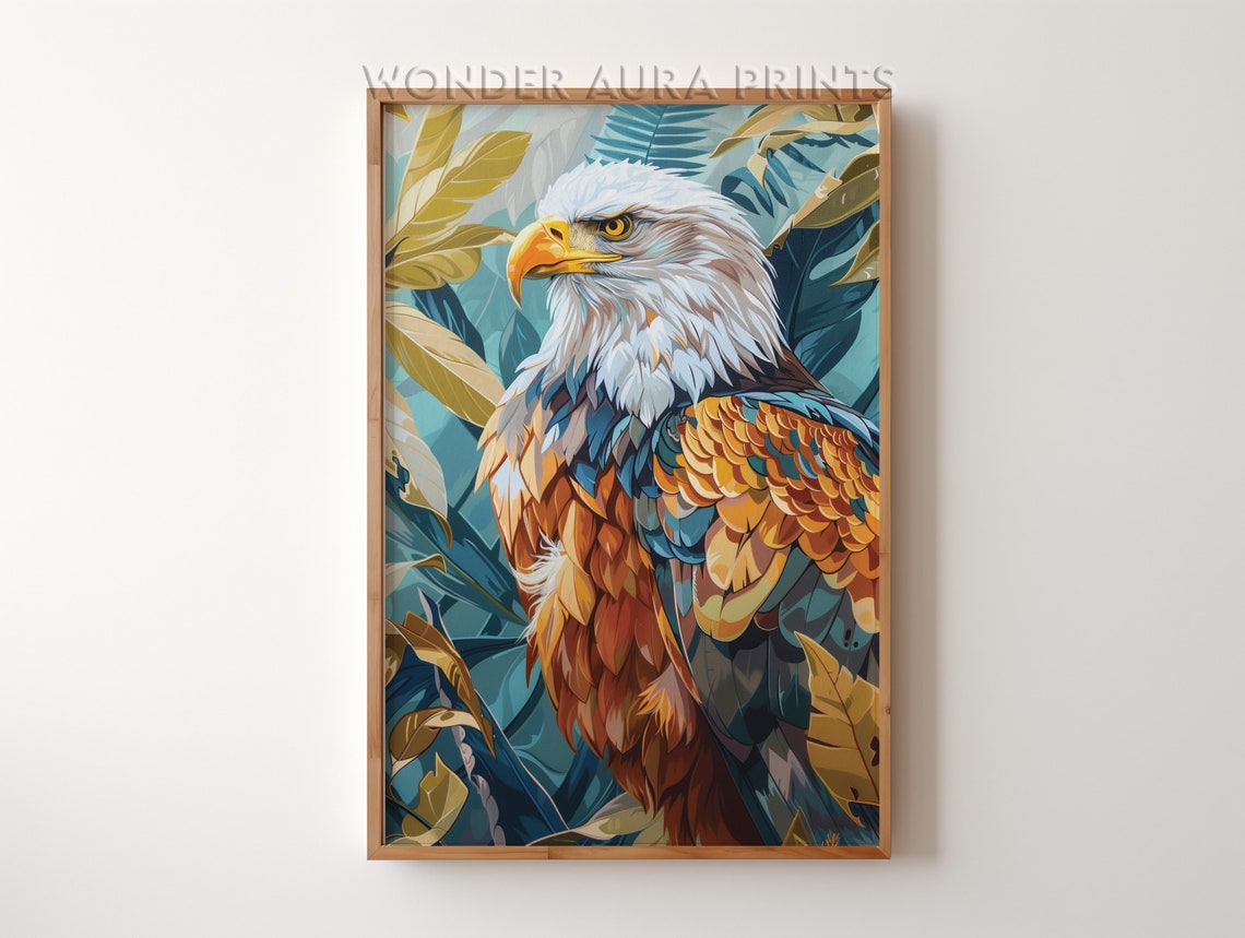 Bald Eagle in Jungle Botanical Leaves Maximalist Bird Art Poster