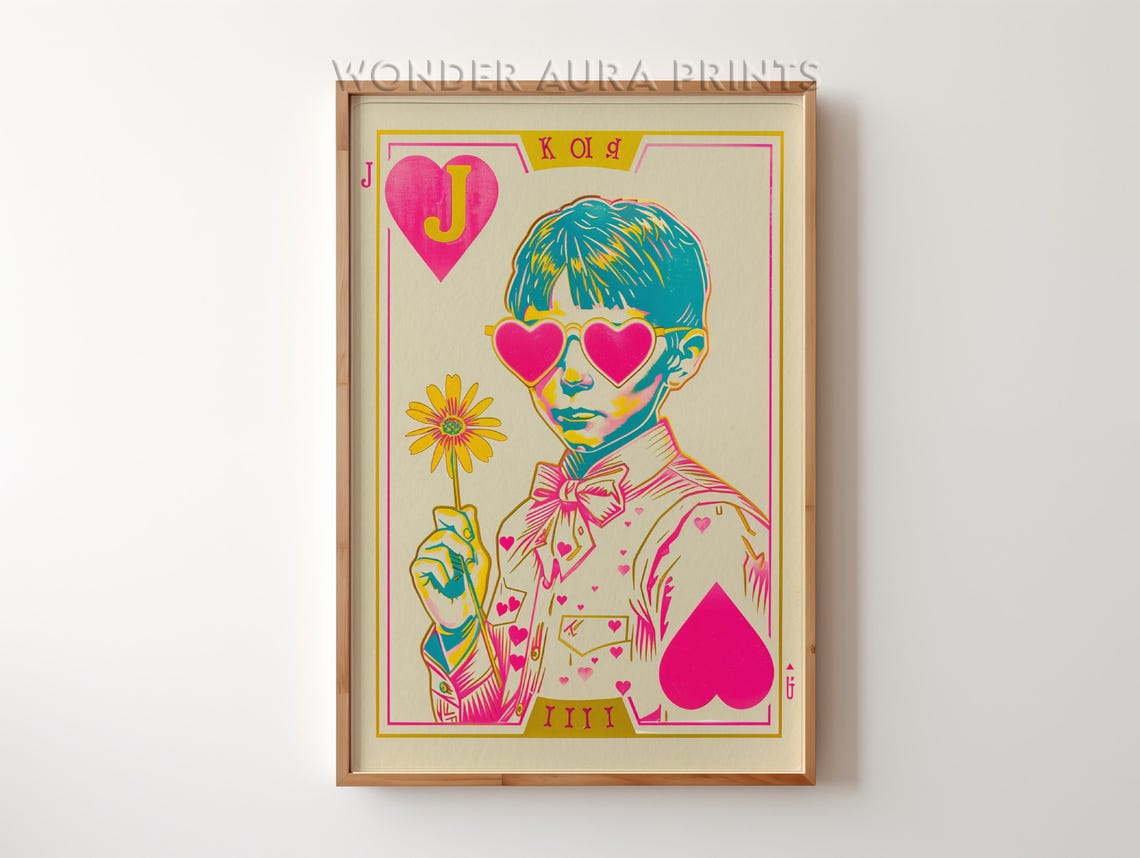 Jack Of Hearts Pop Art Boy Playing Card Neon Maximalist Wall Art