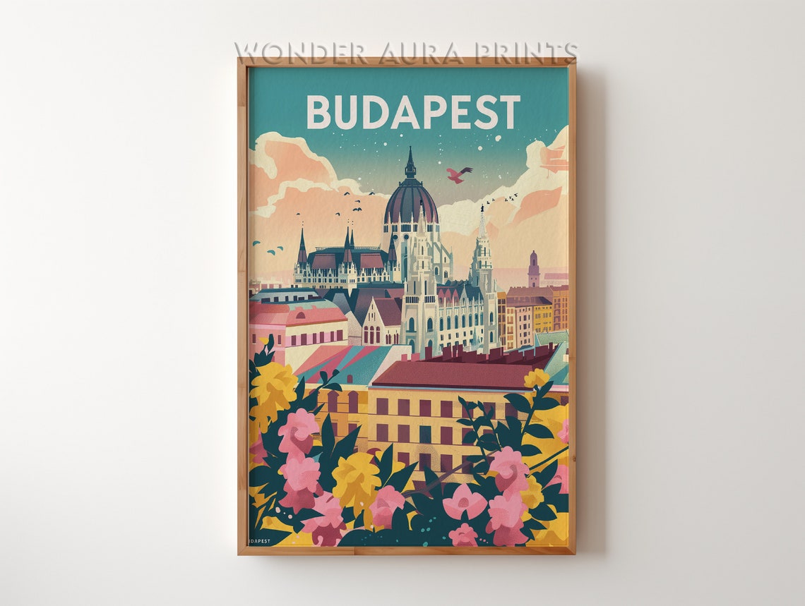 Budapest Parliament Building Blooming Garden Cityscape Poster